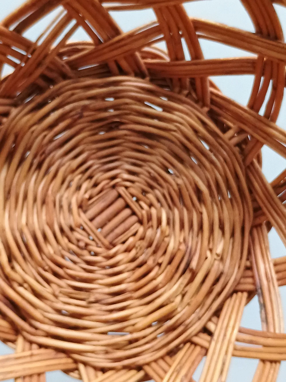 VINTAGE Retro Round Open-Woven Rattan Decorative Basket Bowl - Natural Brown